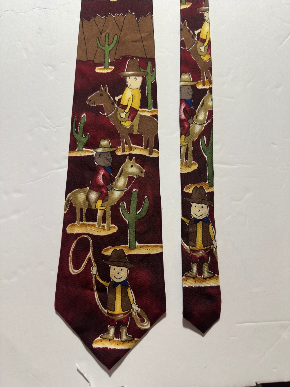 Vintage Save The Children Cowboy Western Silk Tie Andres Age 10 Made USA Cowboy